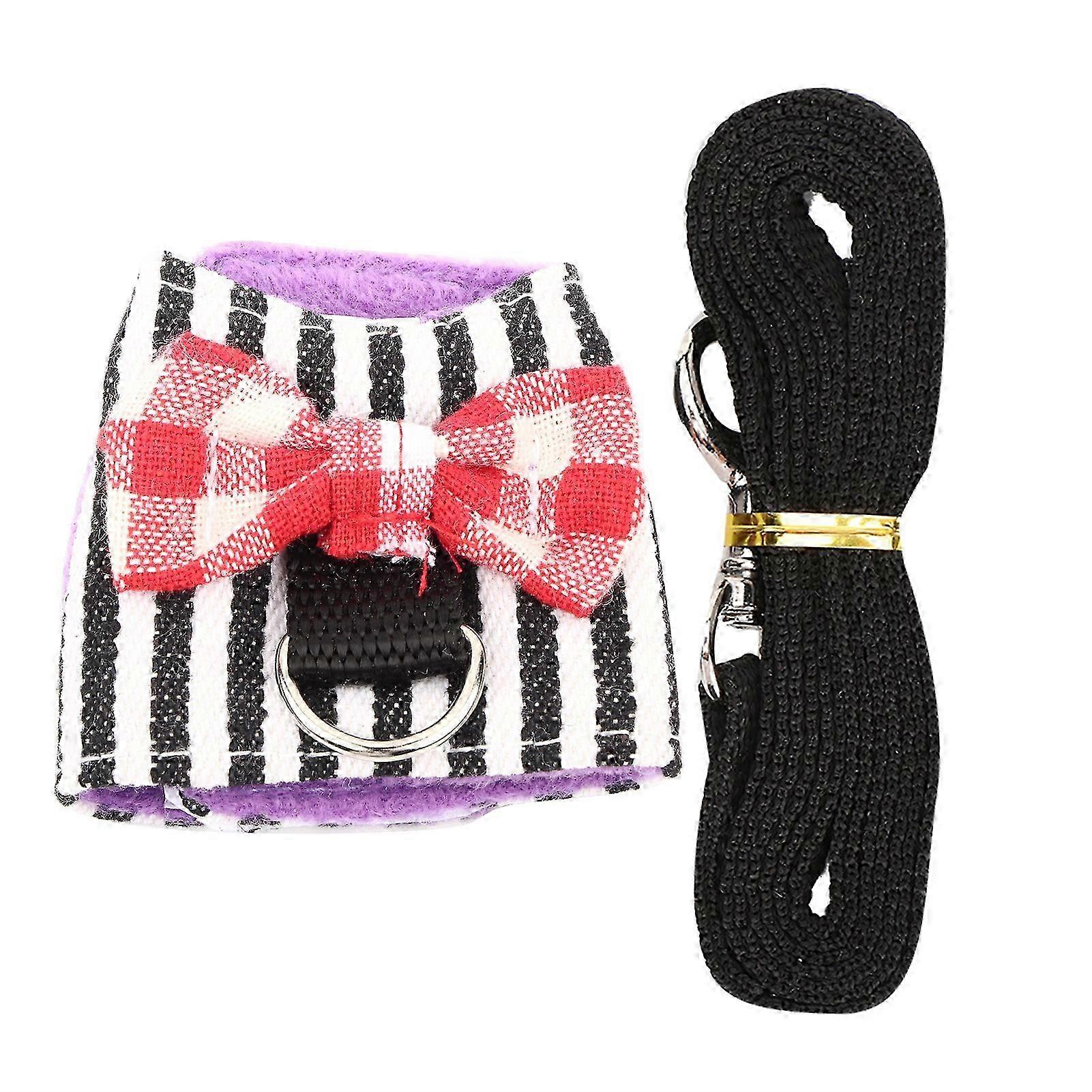 Adjustable Harness for Small Animals with Traction Rope (Black White Stripe) (XS)