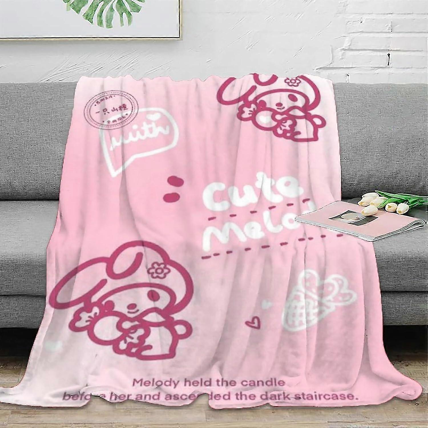My Melody Inspired Plush Blanket 3D Printed Flannel Throw, Fluffy Warm Fleece Blanket for Kids and Adults