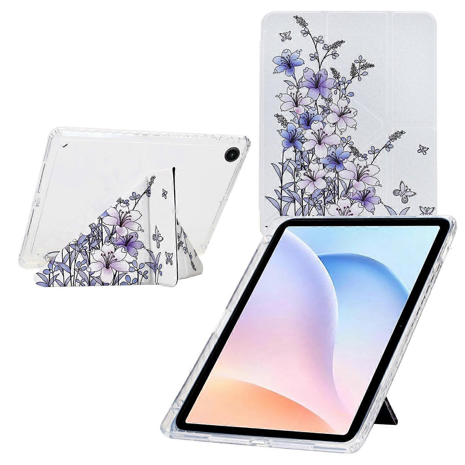 For Samsung Galaxy Tab A9  Case Y-Fold Stand Pattern Print Leather Clear Acrylic Tablet Cover with P