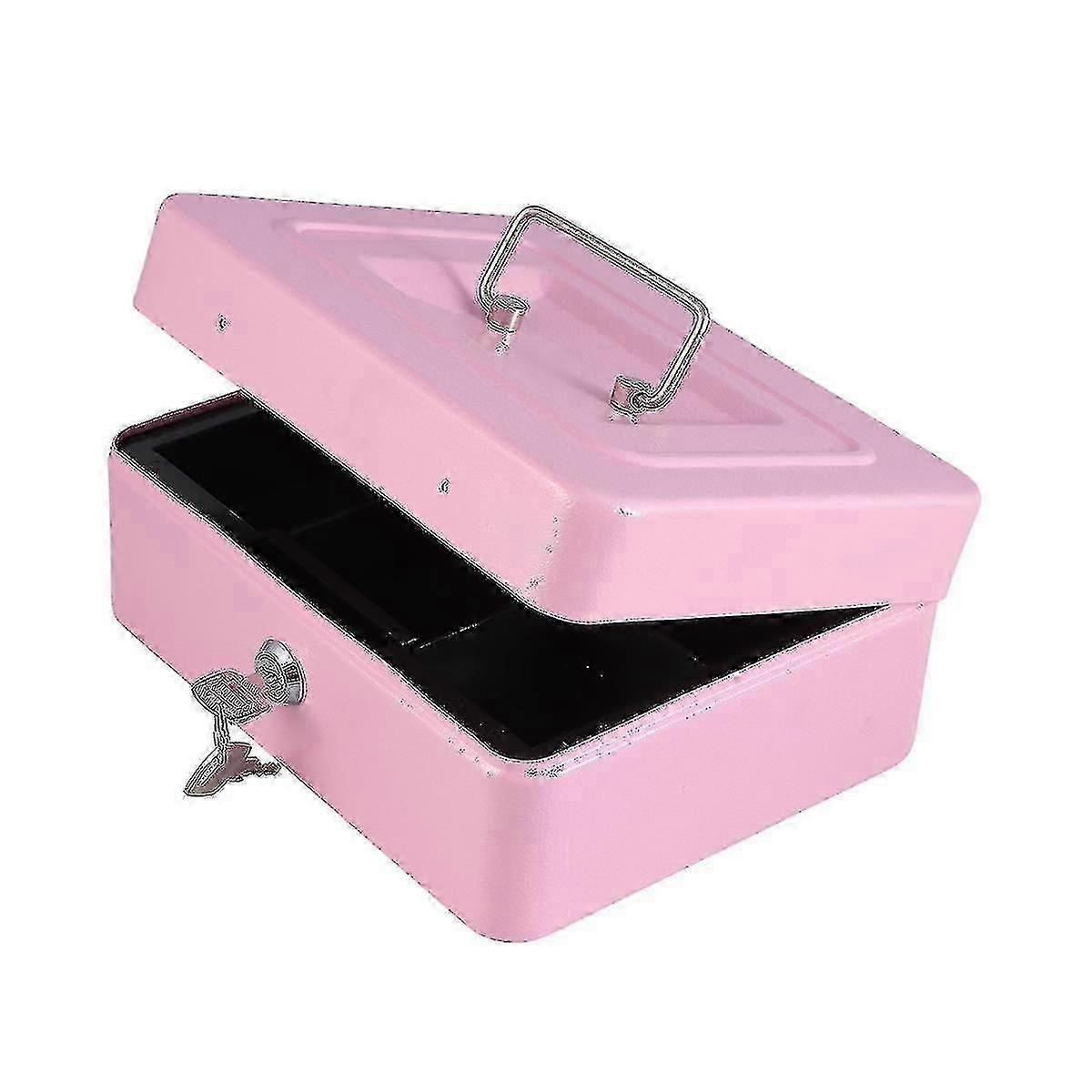 Thicken Cash Box With Lock And Portable Slot Metal Money Box With Double Layer Middle Size (pink)