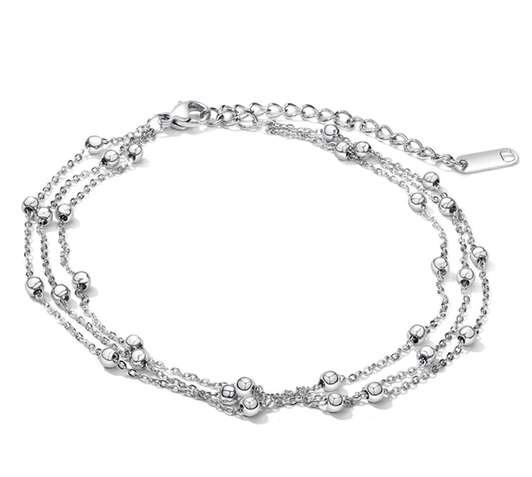 Stainless Steel Women's Anklet with Round Pearl, Multilayer Design, 21 + 5 cm Silver Friendship Anklet