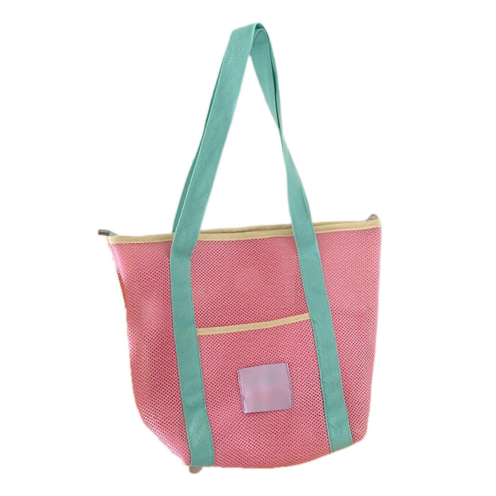 Lightweight Foldable Mesh Shoulder Bag Large Space Quick Dry Beach Bag For Outdoor Activities And Daily Essential Pink