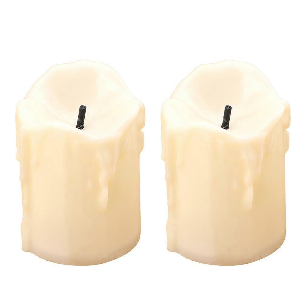 Centerpiece Table Decorations Small Flameless Candles Realistic Design For Home Cafe 2Pcs Black Wick Beige Shell