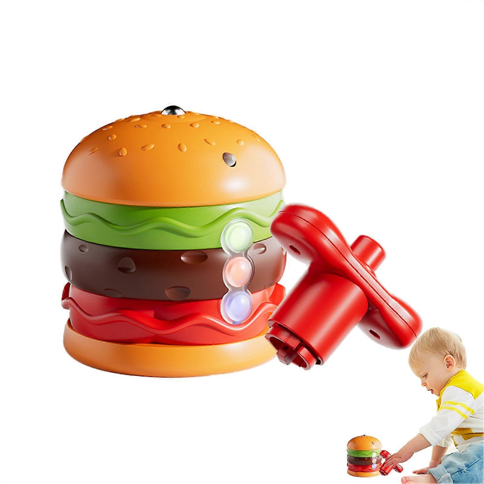 For Children Luminous Fidget Hamburger Toy Light Up Travel Balance Game With Music, Portable Finger Spinner For Kids