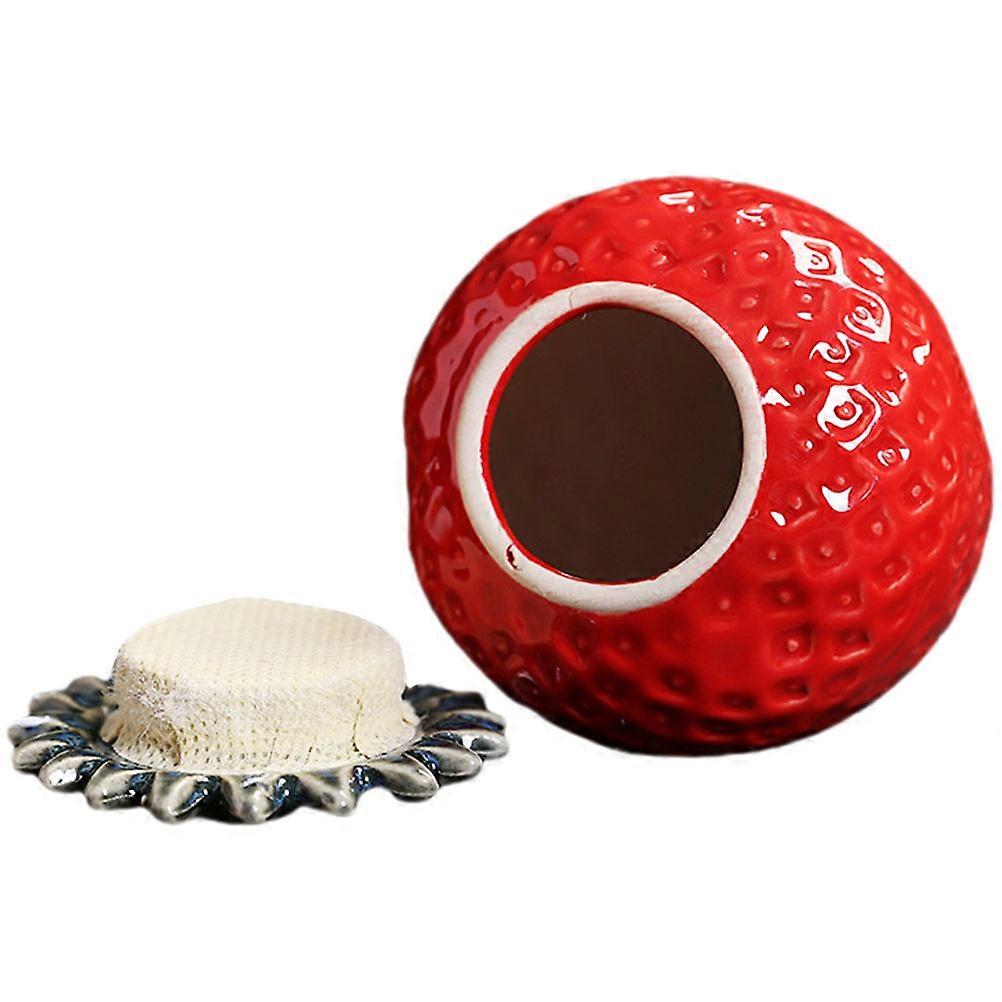 Strawberry Shaped Ceramic Airtight Tea Storage Canister with Lid for Dried Food Preservation, Smooth Surface