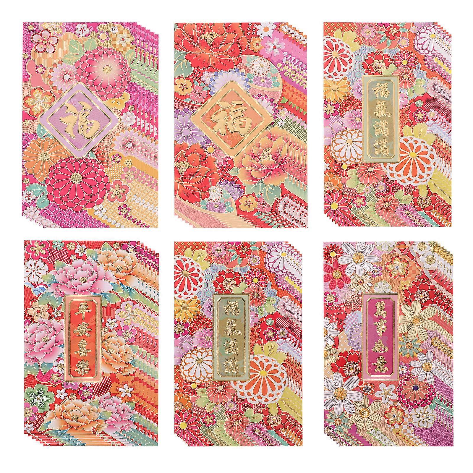 Chinese Red Envelopes For Celebrations Good Luck Symbol Rectangular Shape 36Pcs