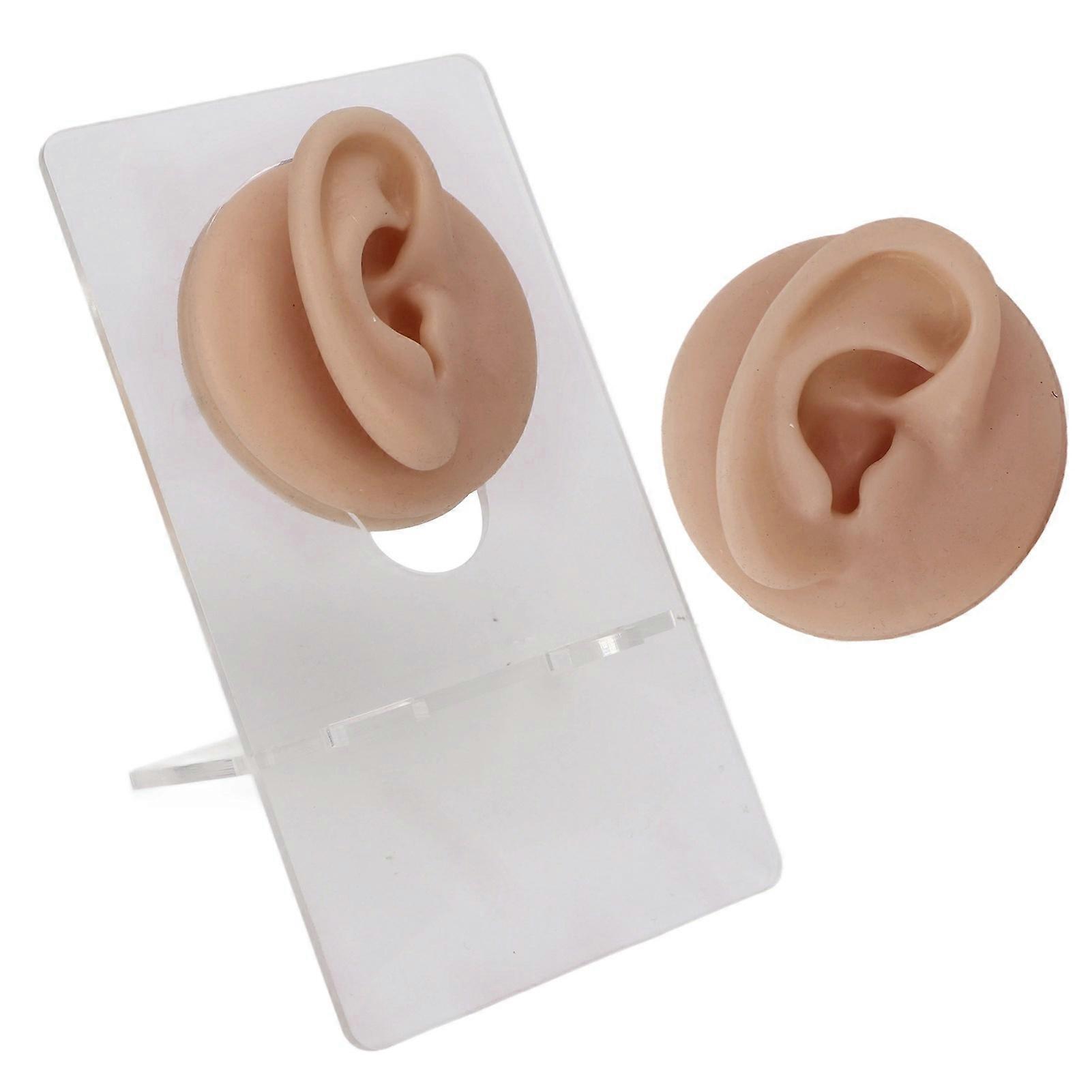 Ear Model Soft Silicone High Simulation Clear Structure Human Ear Model for Piercing Practice Dark Skin Color 
