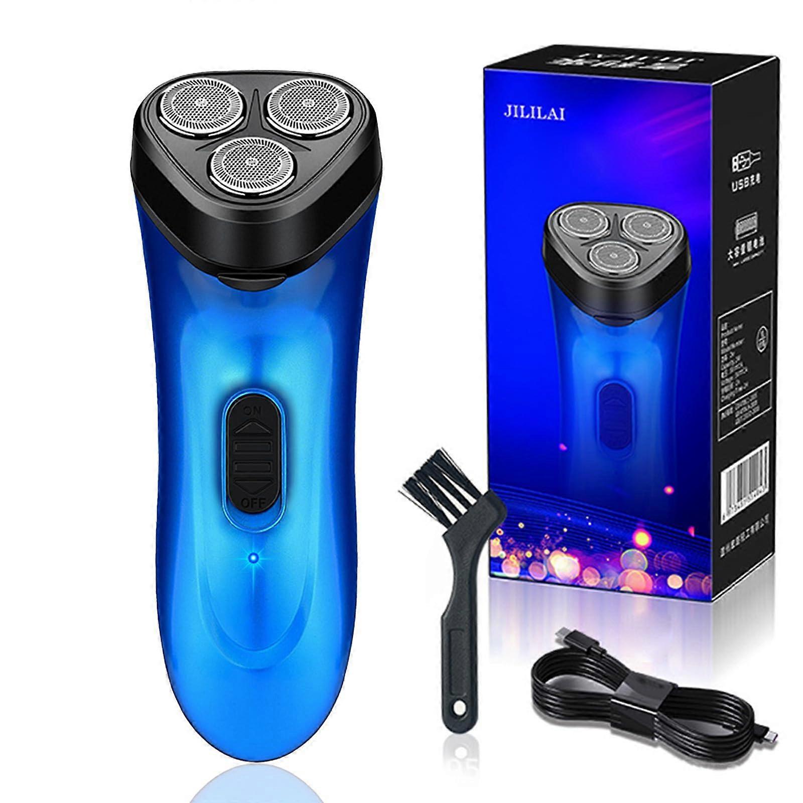 Men's Electric Shaver, Beard Trimmer, Electric Wet and Dry Shaver, Ergonomic Handle, Rechargeable, Portable for On the Go (Blue)