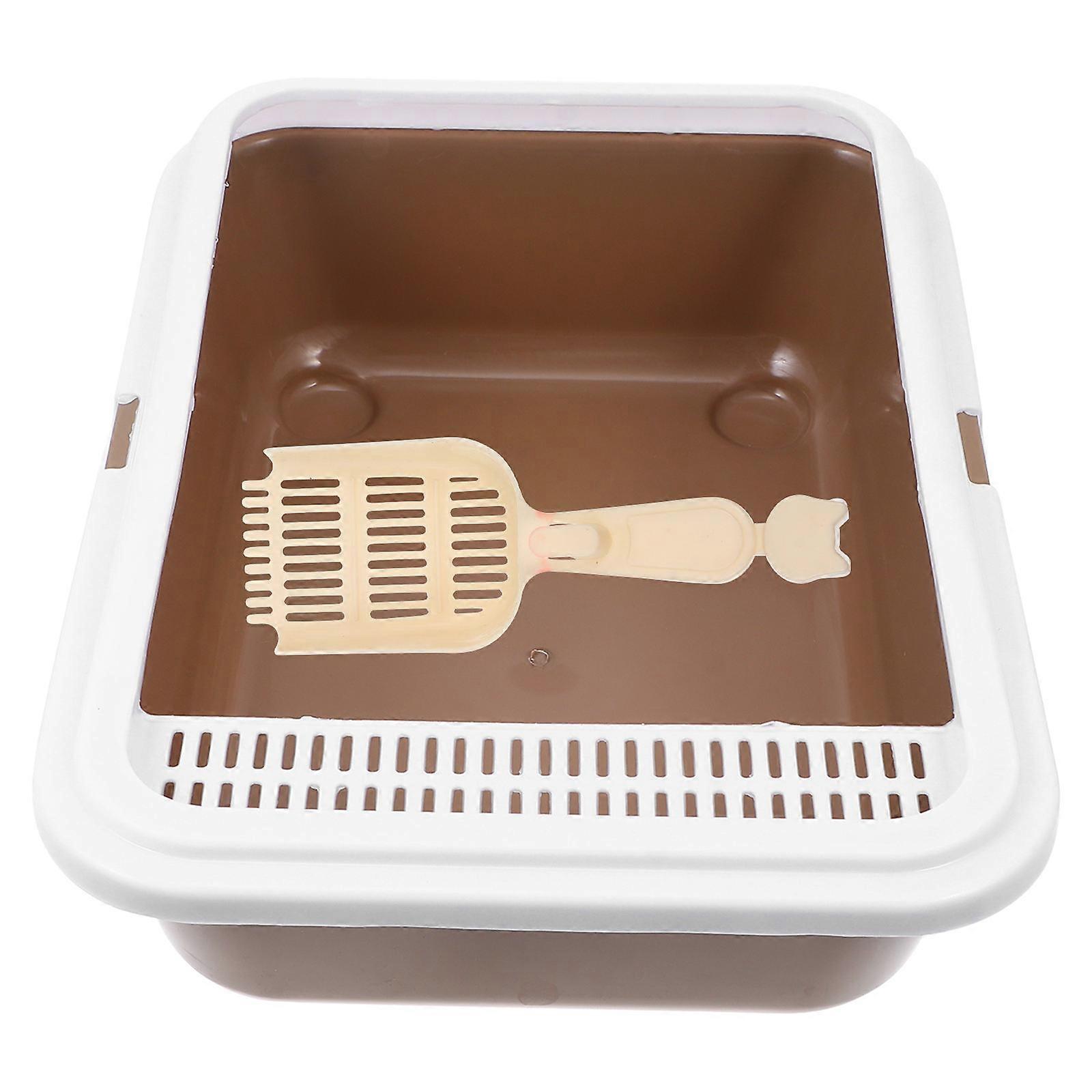 Cat Litterbox Kitten Litter Pan Potty Anti-Splash Heightened Fence Practical Use 38.00X28.00X13.00CM 1Pcs