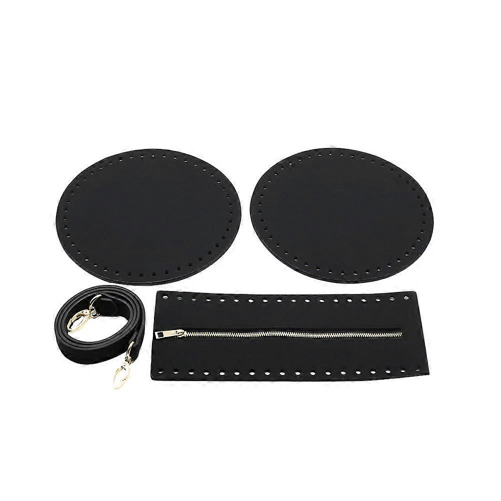 1 Set/4 Pcs DIY Woven Bag Shoulder Pouch Accessories PU Bottom Zipper Cover Handmade Knitting Accessories for Sewing Bag Material Supplies (Black)