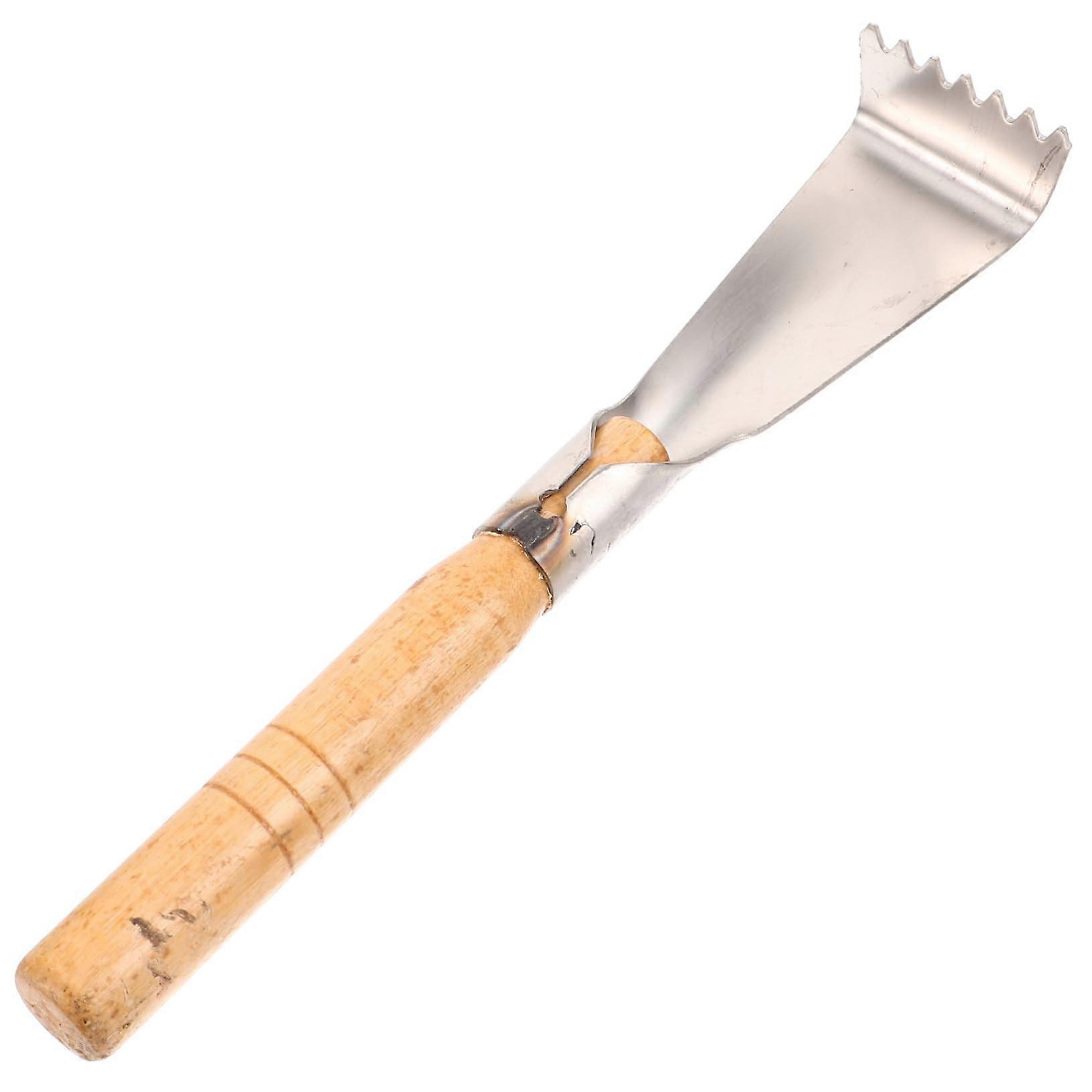 Small hand trowel with wooden handle, garden tool for planting and weeding, durable and comfortable for vegetable gardening.