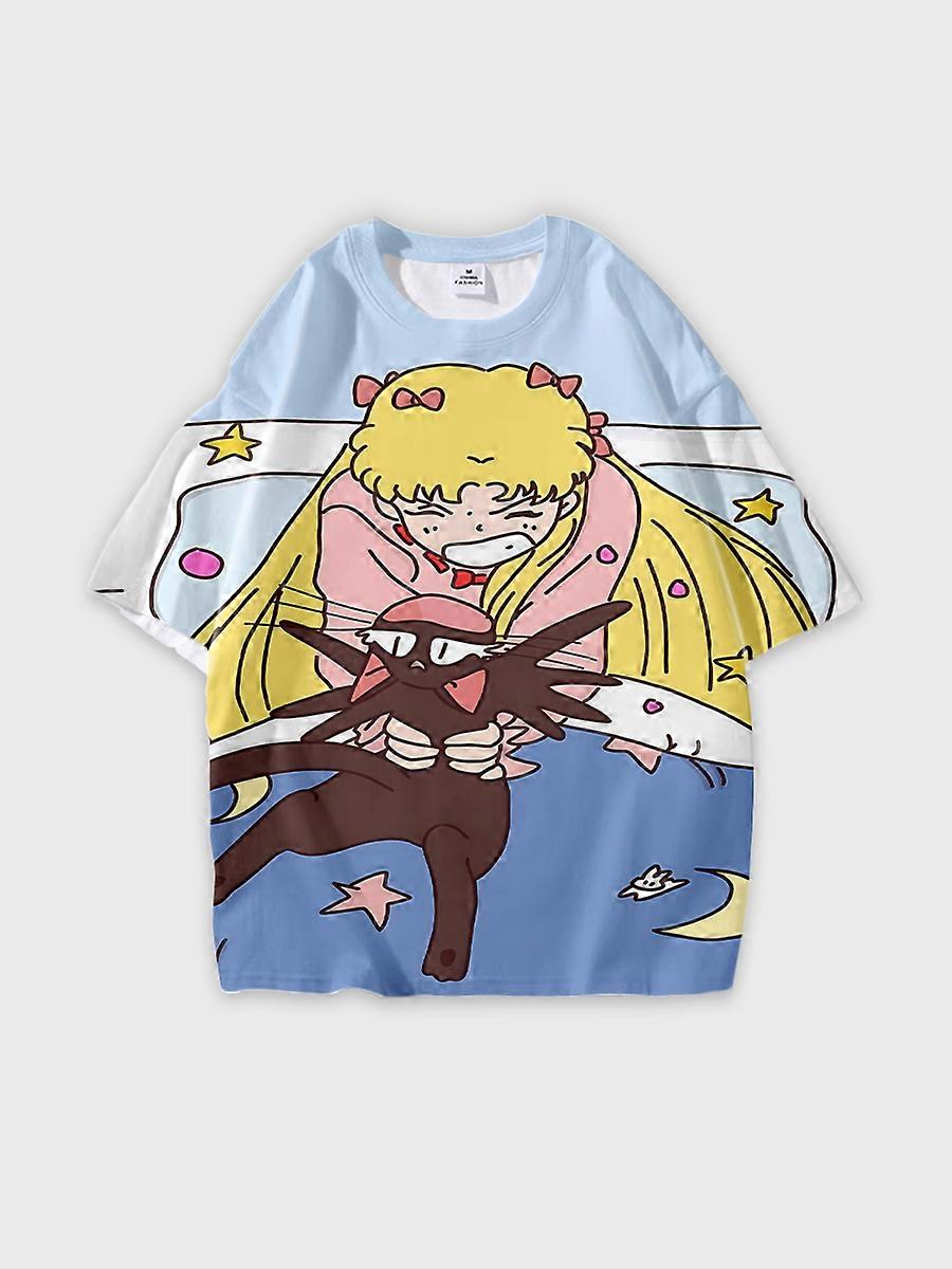 T-shirt round neck Role Pattern loose short sleeve D2334