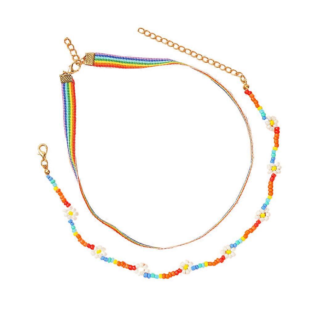 البوهيمي حبة الأرز المنسوجة قلادة طبقات تصميم النساء مجوهرات مناسبة الصيف 2 قطعة