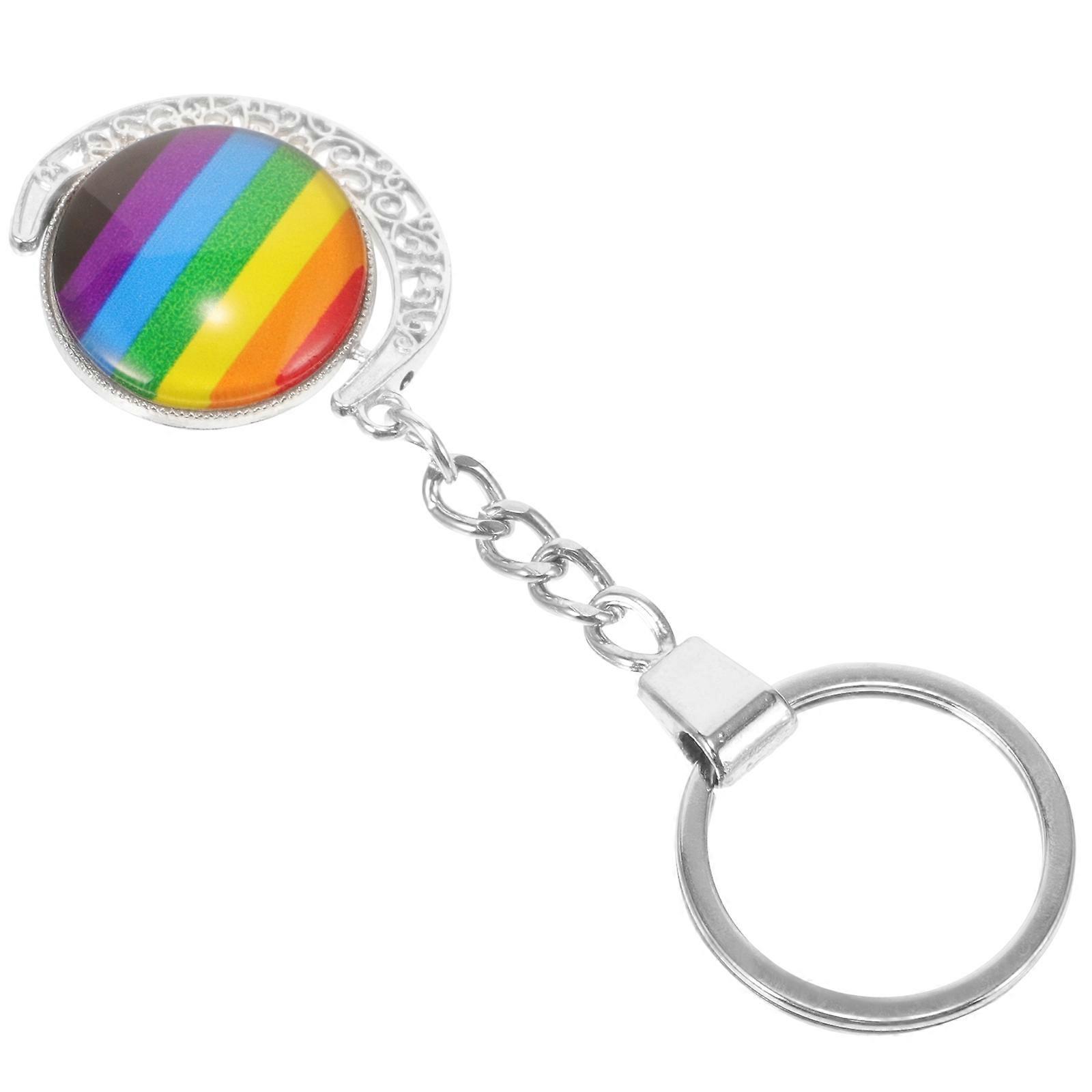 Multi Colored Rainbow Keychain Pendant Lightweight Zinc Alloy Bag Charm for Hanging Keys 2.5 Inches