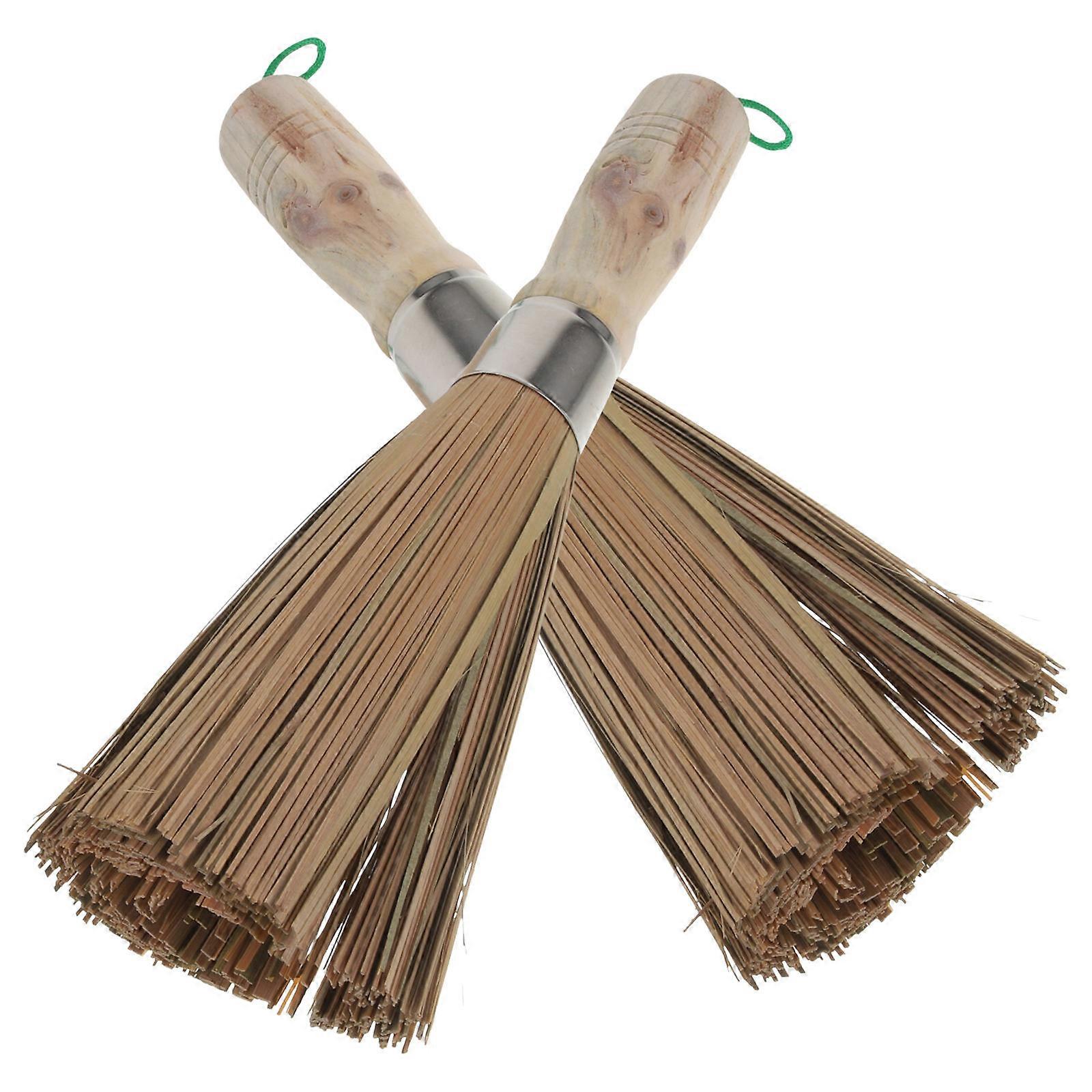 Dish Brush Bamboo Kitchen Pot Clean Wok Cleaning Tool Large Light Brown 30.5x10cm Heavy-Duty Cleaning 2Set