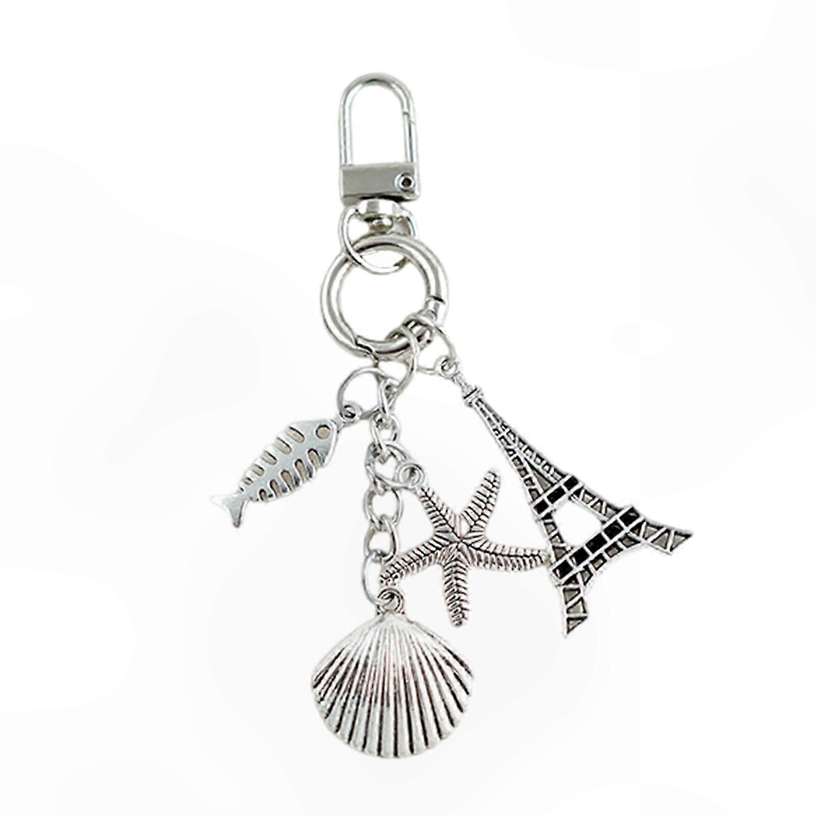 Tower and Seashells Key Rings Alloy Tower and Shell Key Pendant for Stylish Organization and Display