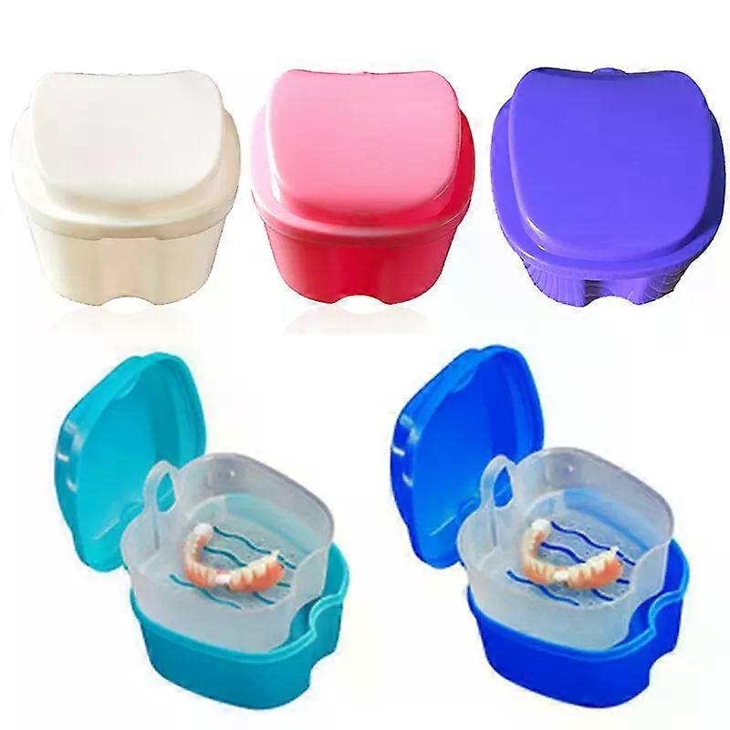 Denture Bath Case, 5Pcs Dental False Teeth Storage Box with Hanging Net Container