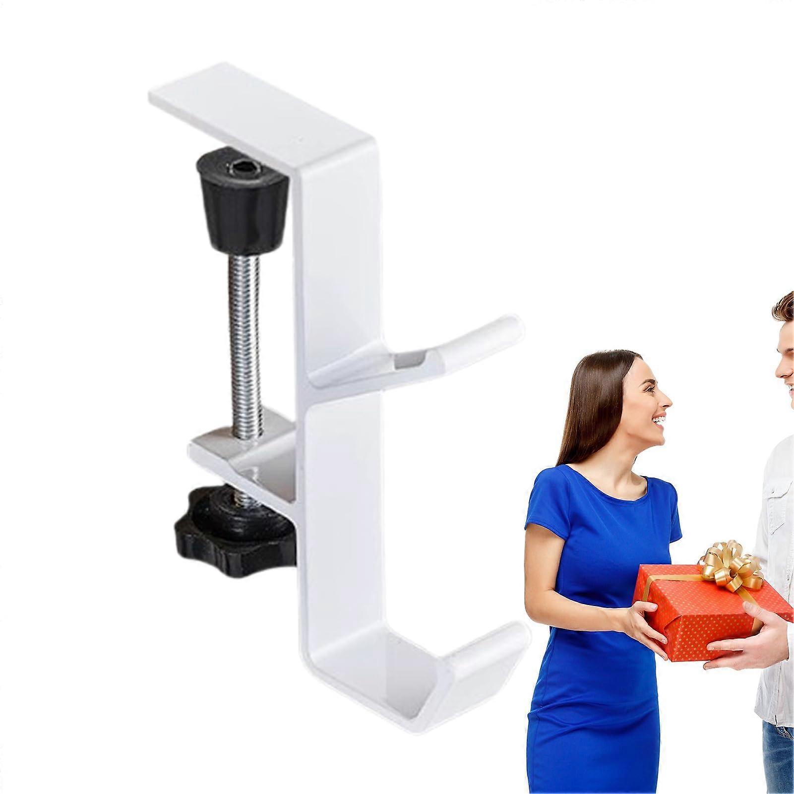 Desk Clip Bag Holder, Adjustable Arm Clamp, Reduce Desktop Clutter, White