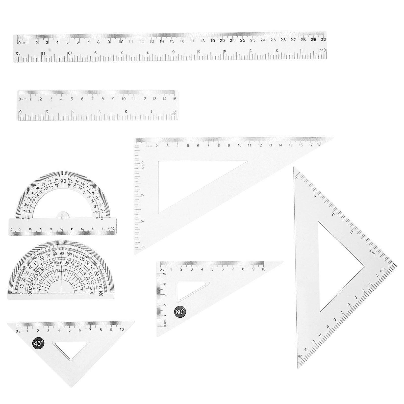 8pcs Clear Geometry Math Ruler Set Transparent Plastic Ruler For Students And Classrooms Includes Protractor Straight Ruler And Triangle Rulers For Dr