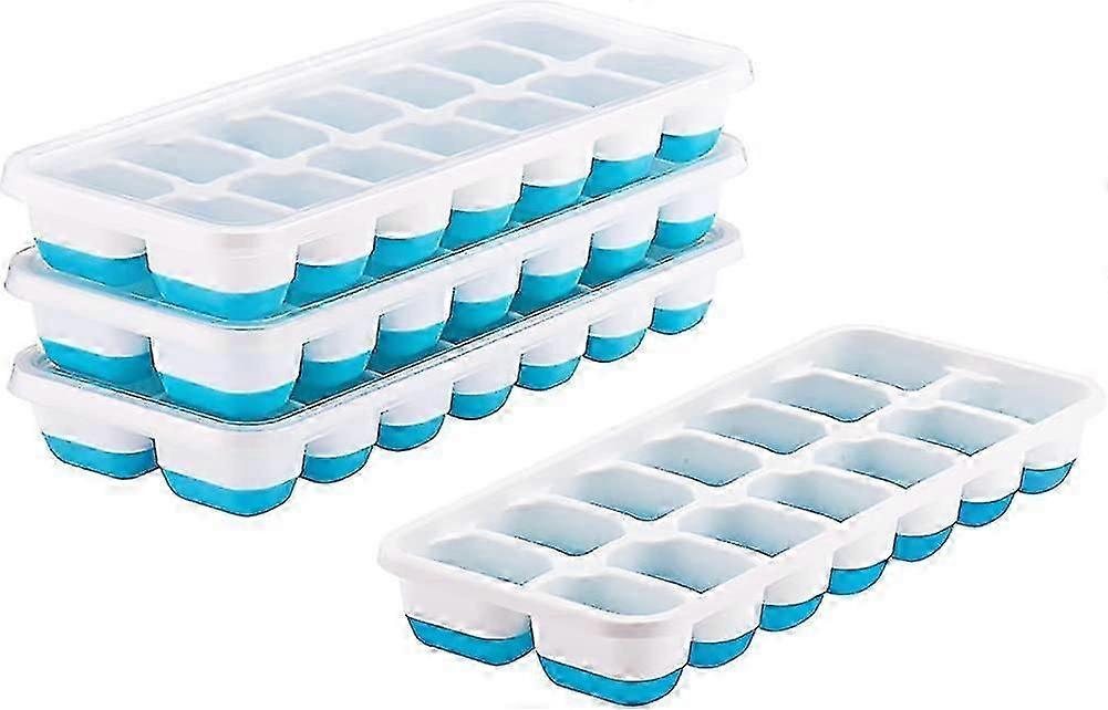 Ice Cube Trays, 4pcs Ice Cube With Acsergery Lid, 14 Cube Trays, Silicone Ice Mold Gift