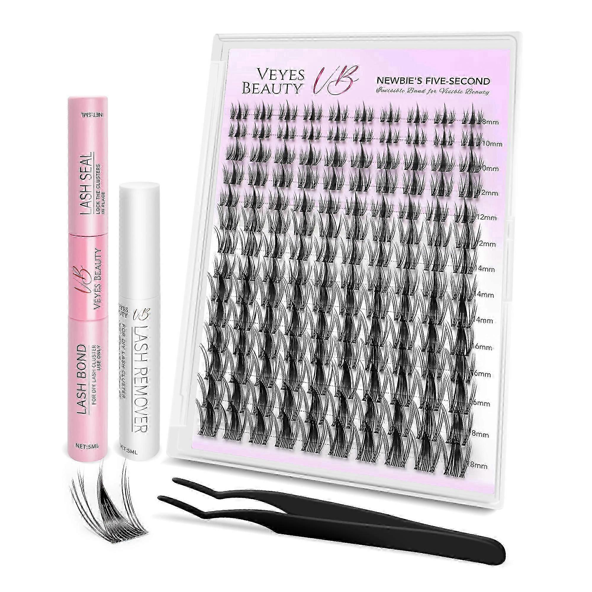 Veyesbeauty Manga Lash Clusters Dramatic Look Dynamic Volume Invisible Band Long-Lasting & Reusable 140 Clusters 8-18mm