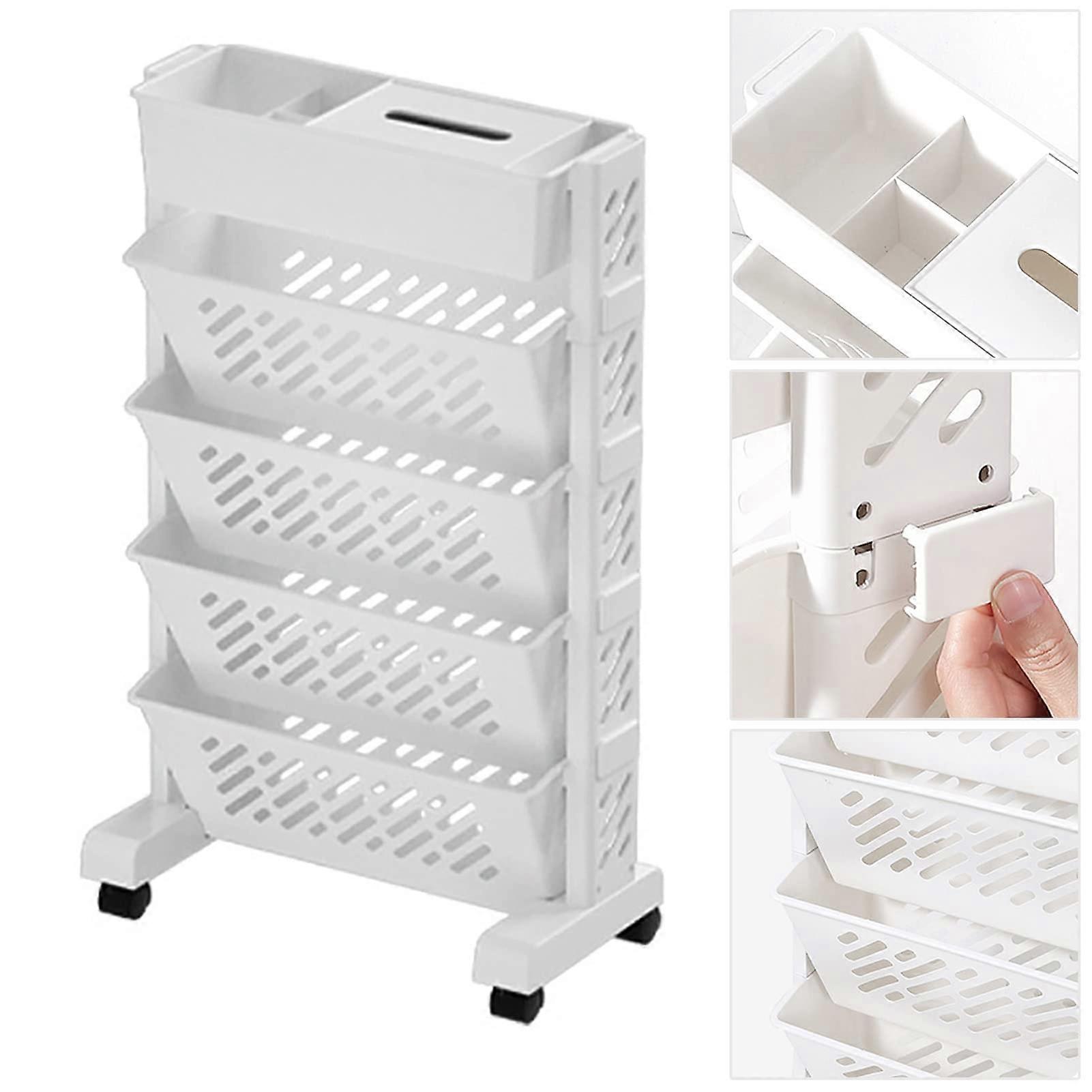 Mobile Bookshelf Cart Removable Book Storage Organizer with Rolling Wheel Shelves for Books (5 Layer)