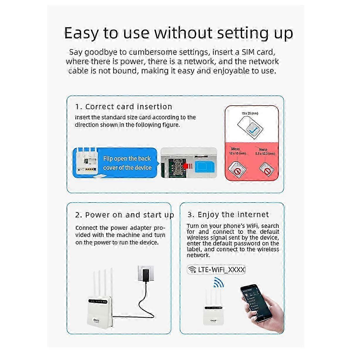 New with Battery 4G LTE CPE 5 Ports Hotspot WiFi Router Laptop Broadband Modem Sim Card with 4 Antenna EU-Plug