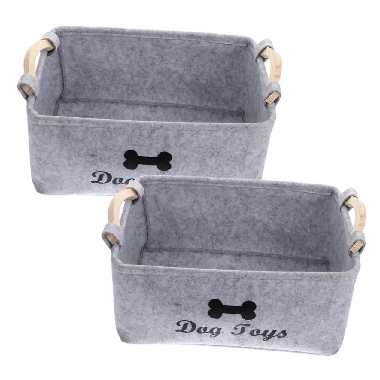 Felt Storage Bin 2Pack With Wood Handle, Lightweight Toy Organizer For Home Organization