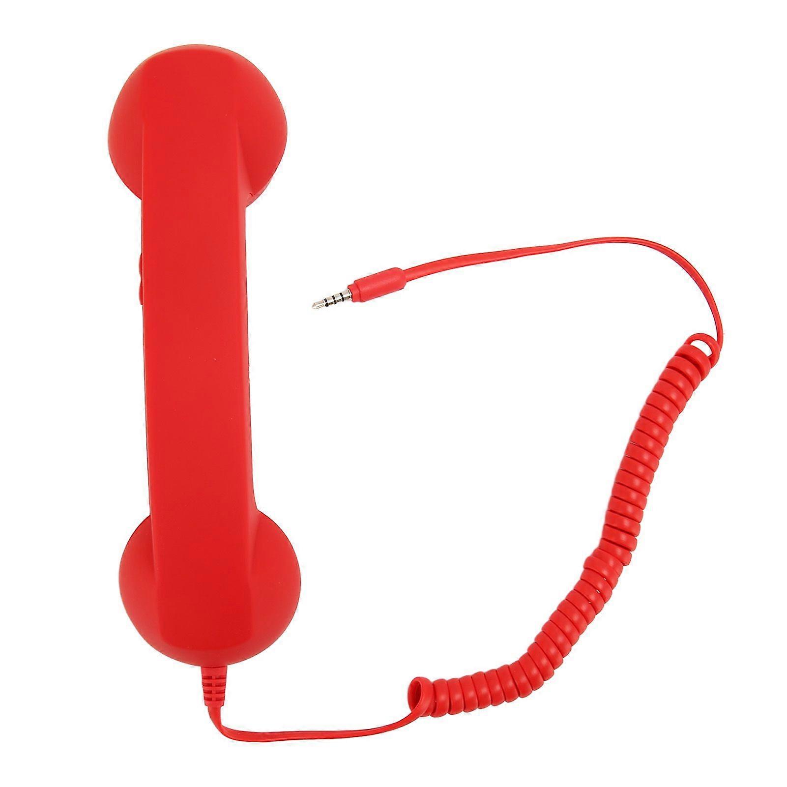 Retro Telephone Receiver Professional 3.5mm Plug Radiation Proof Wired Cellphone Handset for Smartphone PC Red