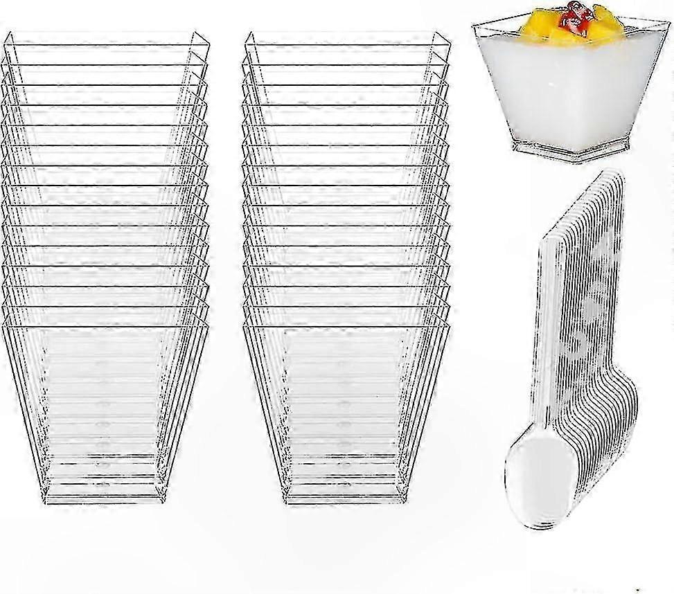 50-Pack Small Dessert Bowls with Spoons, 60ml Capacity, Ideal for Home Use and Party Events