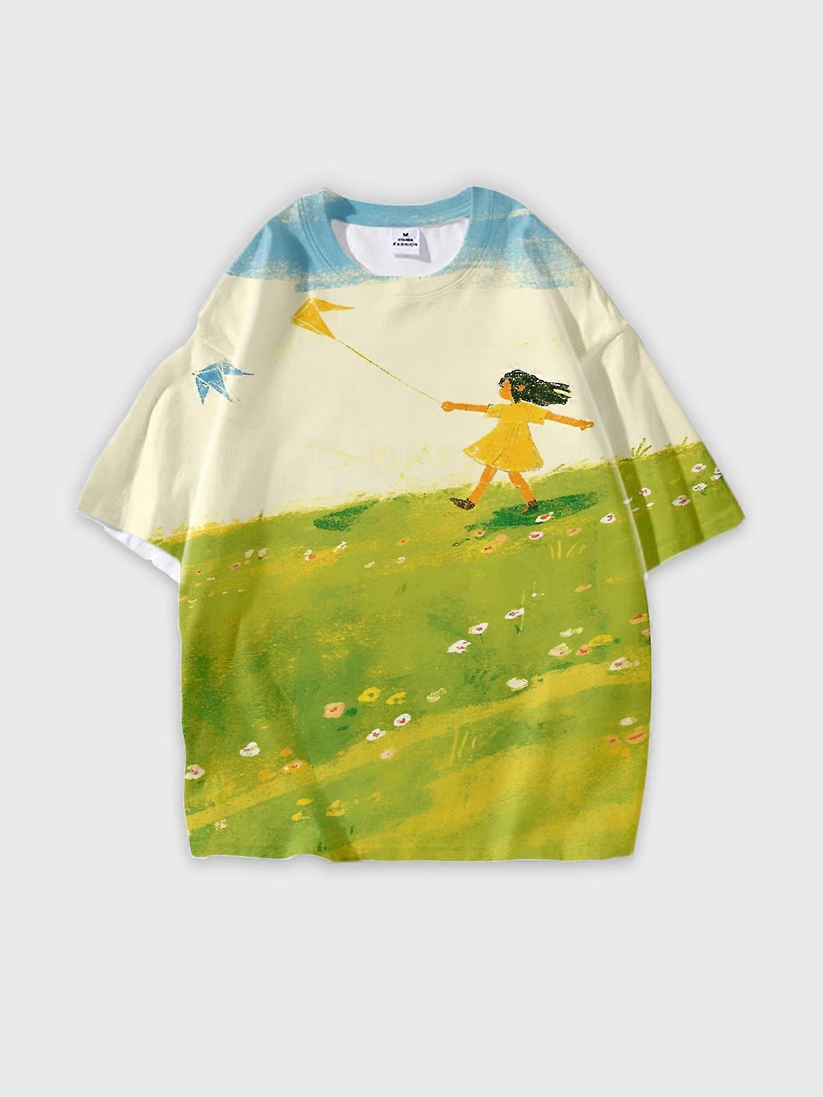 T-Shirt Short Sleeve Round Neck, Summer Casual Loose Graphic Tee, Unisex Pattern V2944