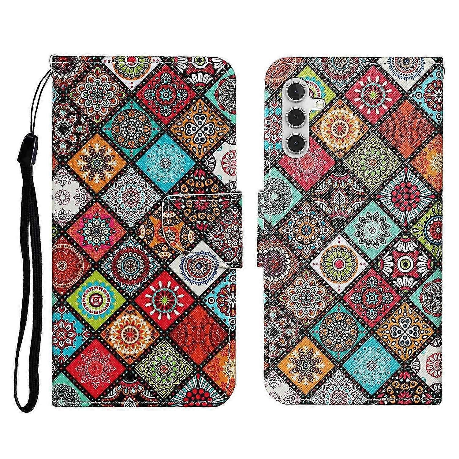 2025 For Samsung Galaxy A56 5G Case Pattern Printing Protective Folio Phone Cover with Wrist Strap