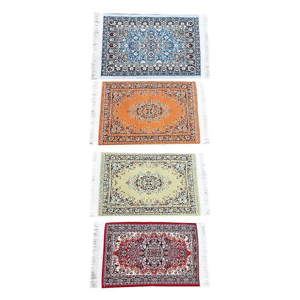 Area Rug Doll House Study Assorted Color Artificial Silk Thread Elegant Decoration 4Pcs