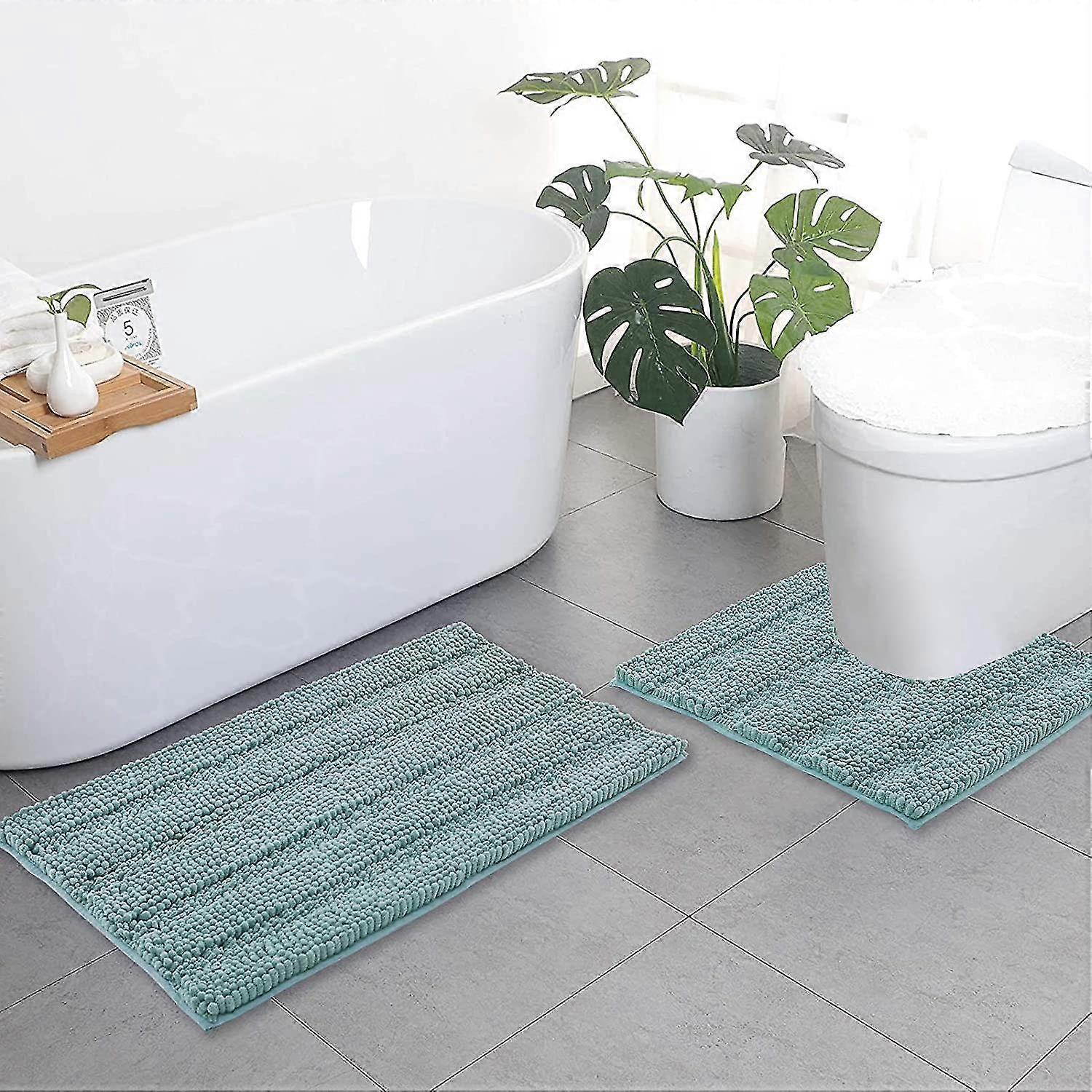 Eggshell Blue Bathroom Rugs, Contour Rug Sets, Extra Thick Bath Mats, Anti-slip Soft Plush Chenille Shaggy Bath Mats (50x80cm&50x50cm-u Shaped)