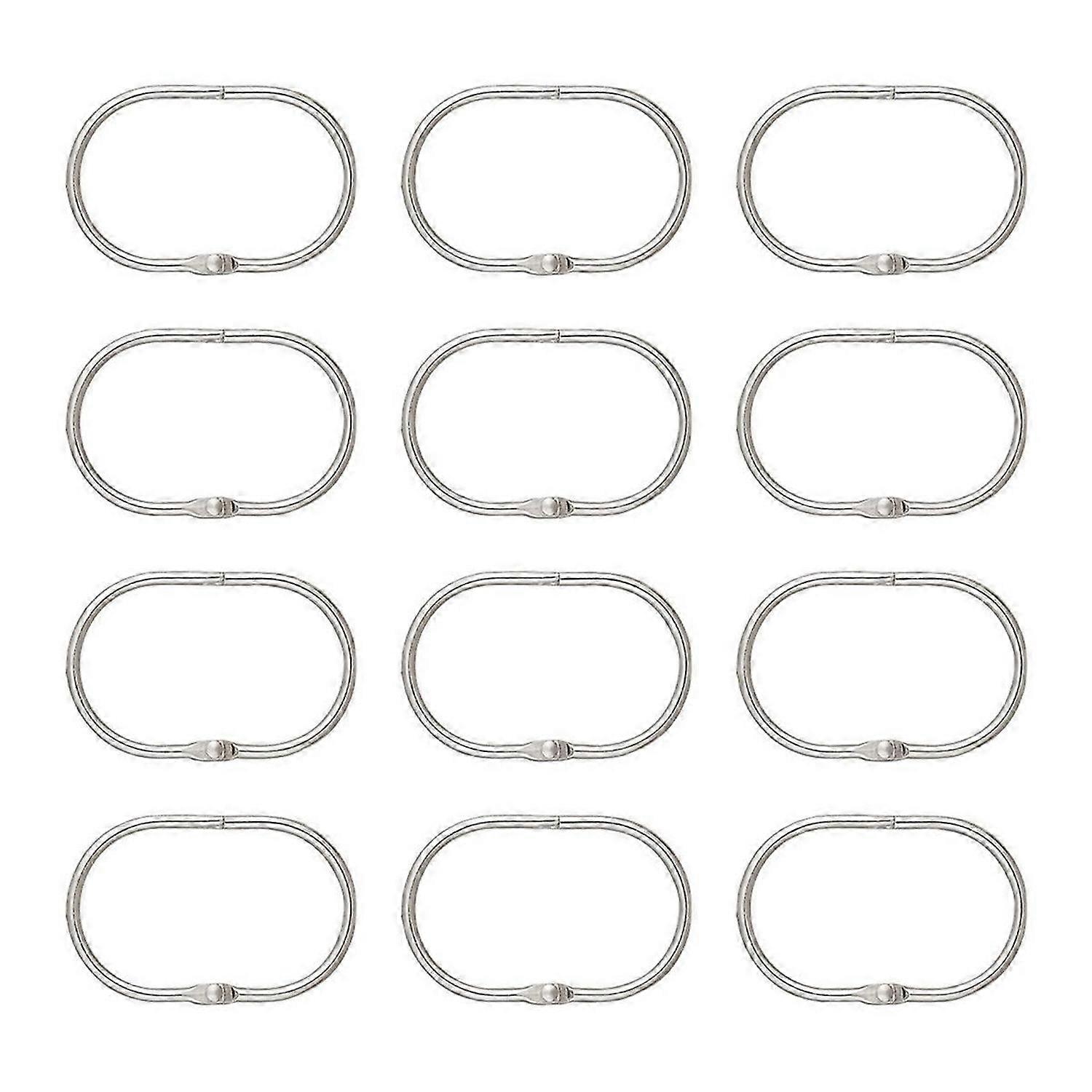 12 Pcs Open Shower Curtain Hook Rings Oval Hanging silver