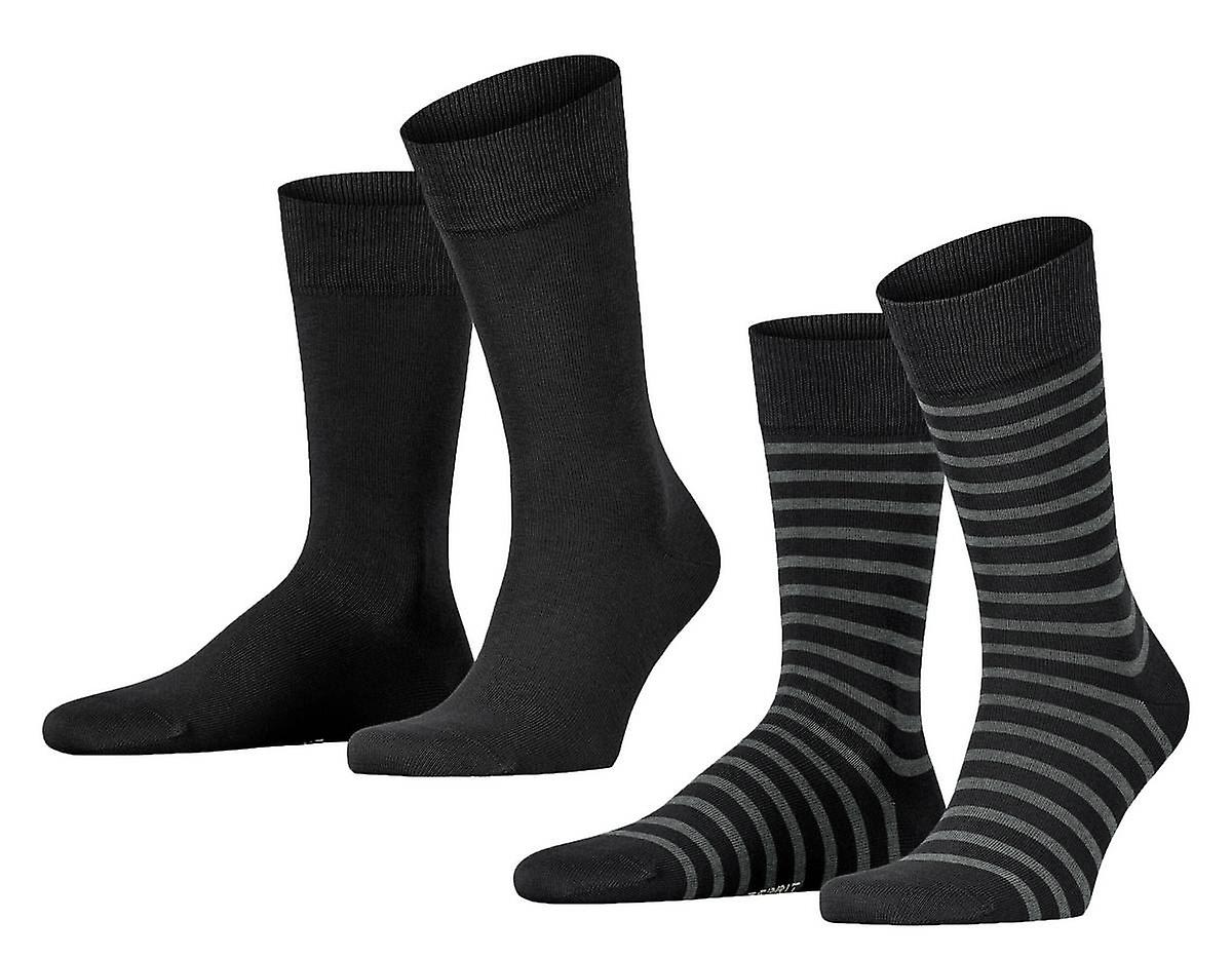Esprit Fine Stripe 2 Pack Socks - Black