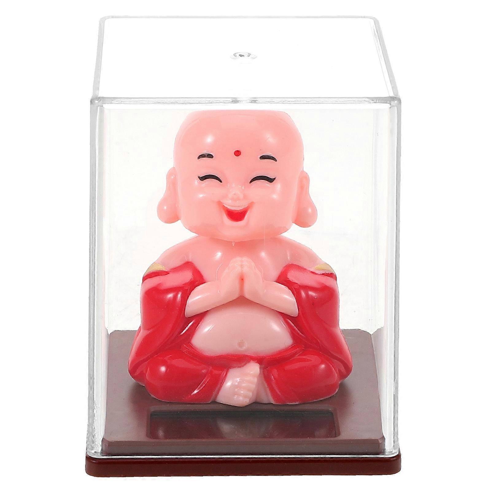 Red Small Monk Statue for Car Dashboard Ornament 4Pcs Resin Figurine Set