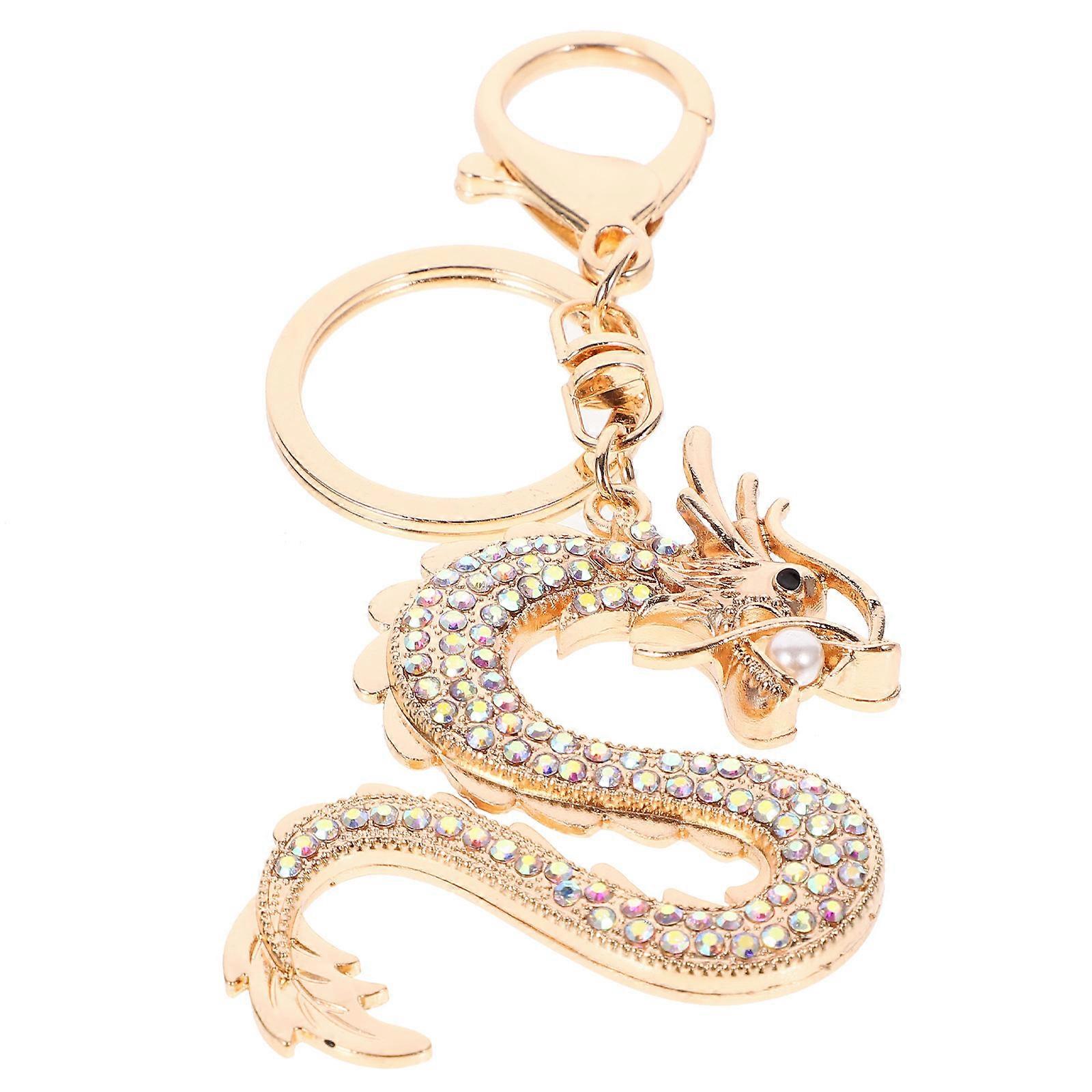 Dragon Keychain Metal Pendant for Holding Use 4Pcs Rhinestone Design