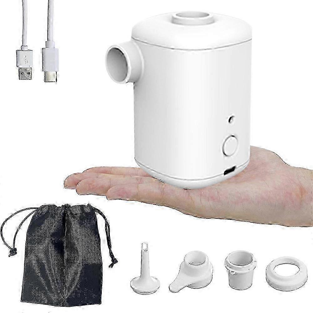 USB Rechargeable Mini Inflator Pump with 4 Nozzles and 3000mAh Battery for Portable Electric Air Pump and Mattress Compatible Inflatables