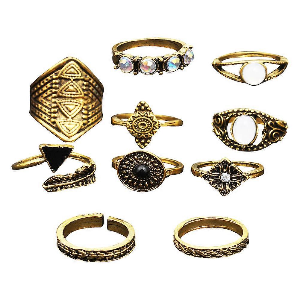 Knuckle Rings Retro Hollow Out Ring Set with 10Pcs for Women