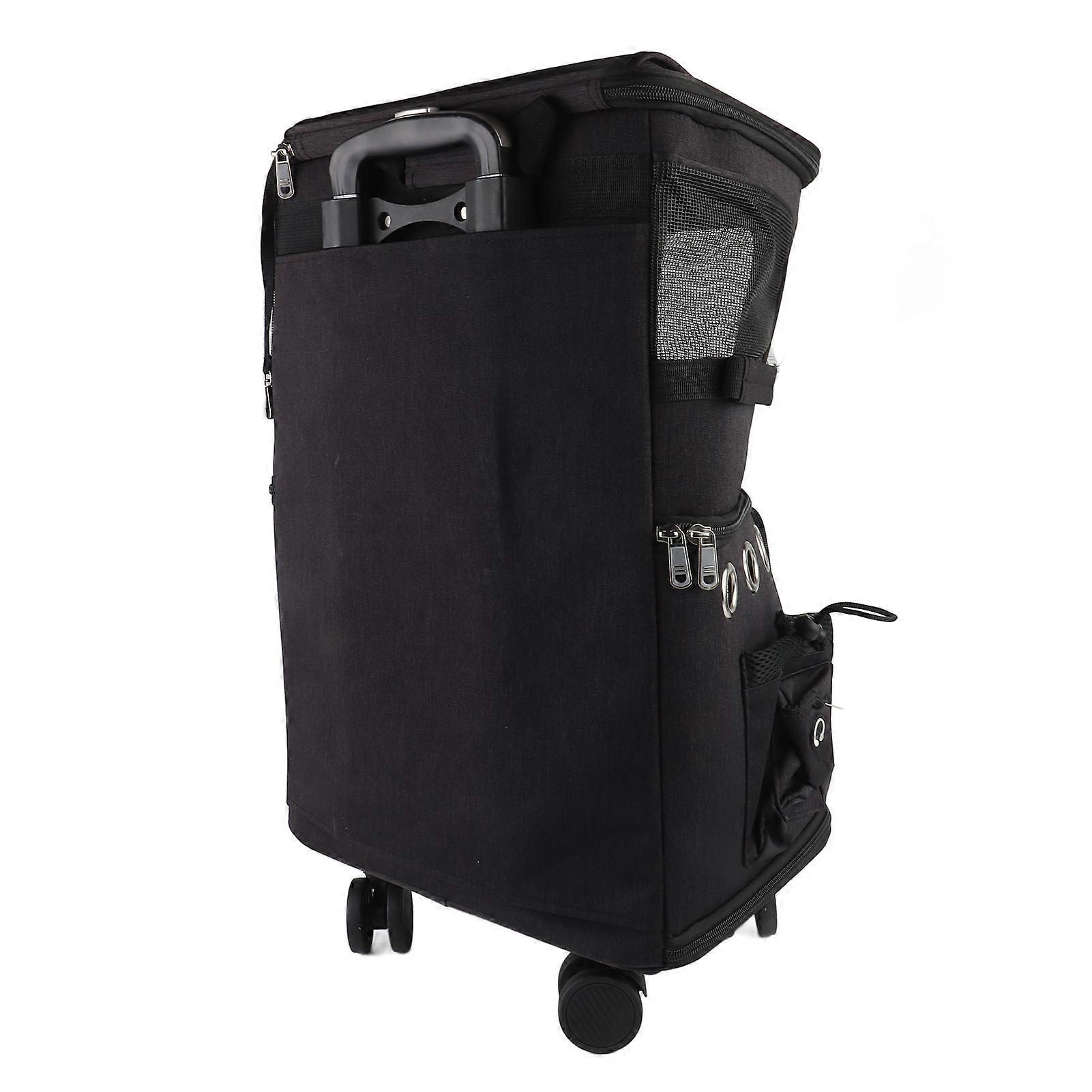 Double Compartment Pet Carrier Backpack with Trolley Wheels Black