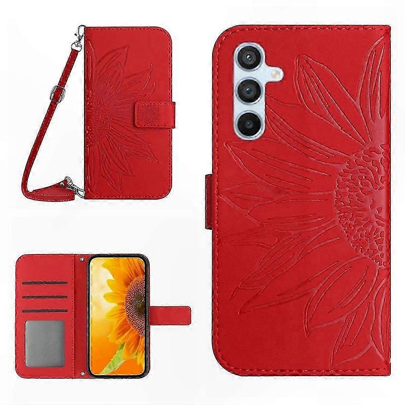 Sunflower Pattern PU Leather Case with Adjustable Strap for 5G Smartphones