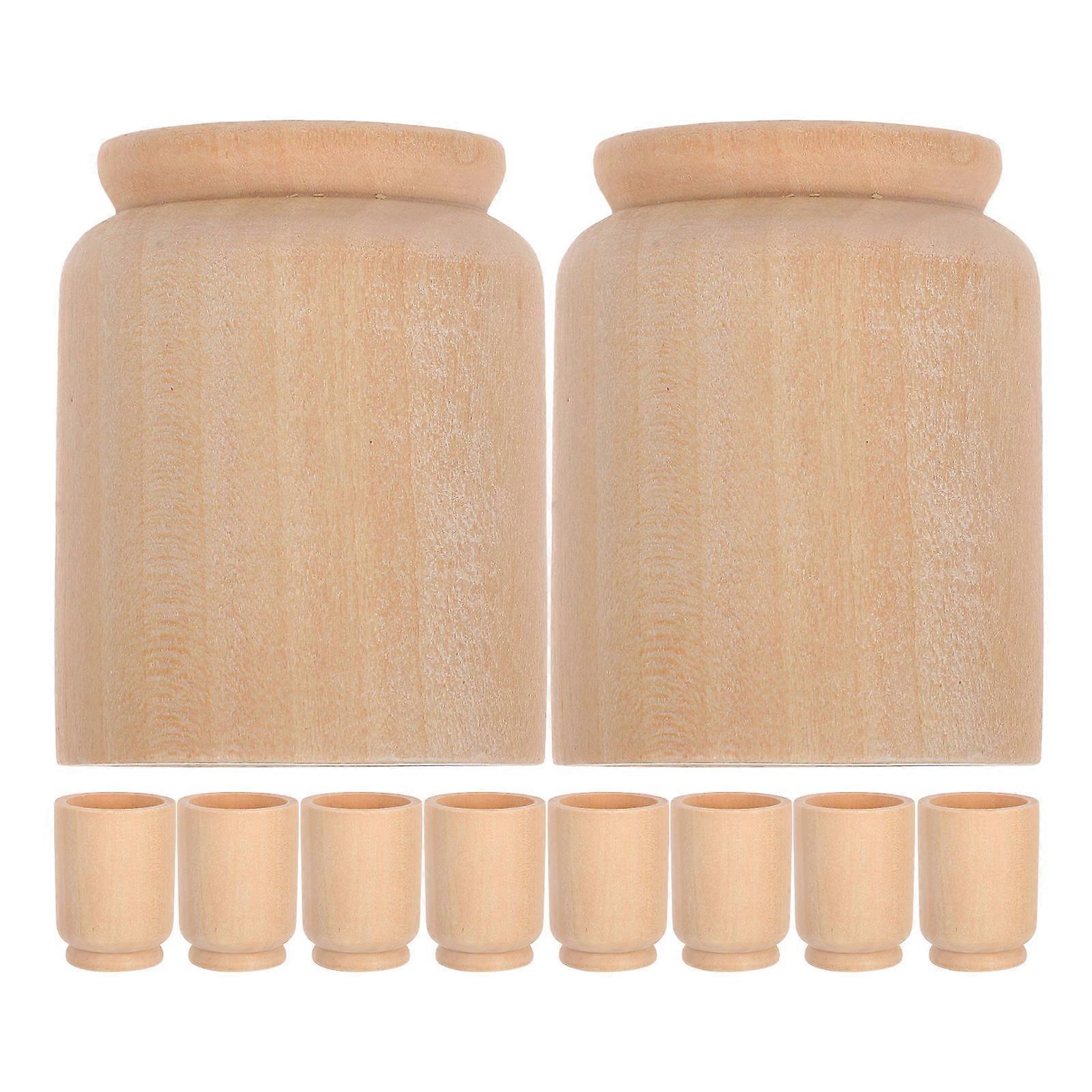 Easter Egg Display Table Wood Cups for Storage 10Pcs Light Yellow Set