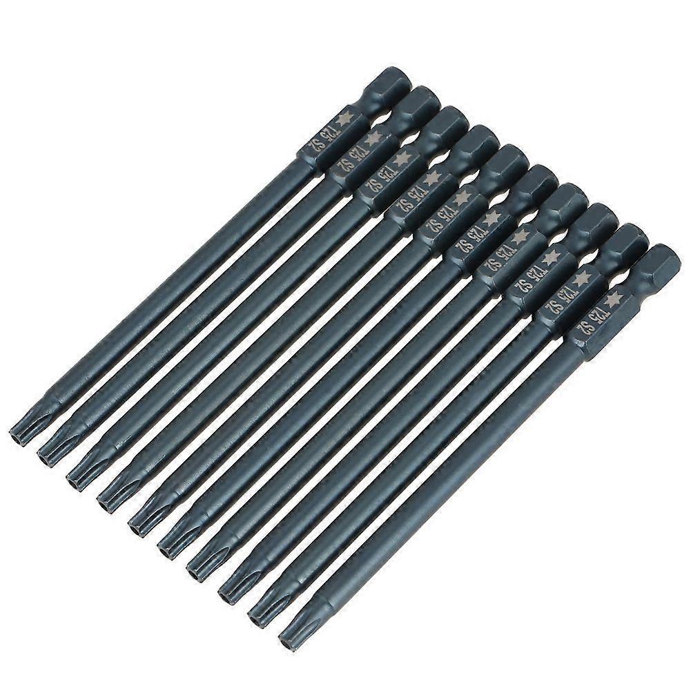 10 pcs 100mm 1/4" Hex Shank T25 Magnetic Security Star Head Screwdriver Bits Kit