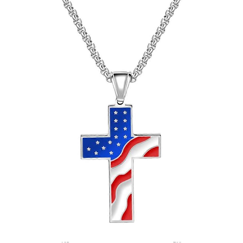 Flag Cross Pendant for Decor Use Steel Color with Chain
