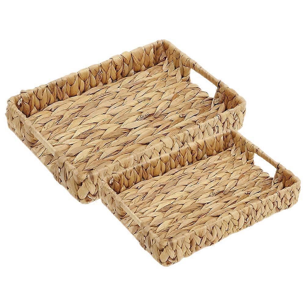 Storage Basket Woven Sundries Organizer for Storage 2Sets Khaki Straw