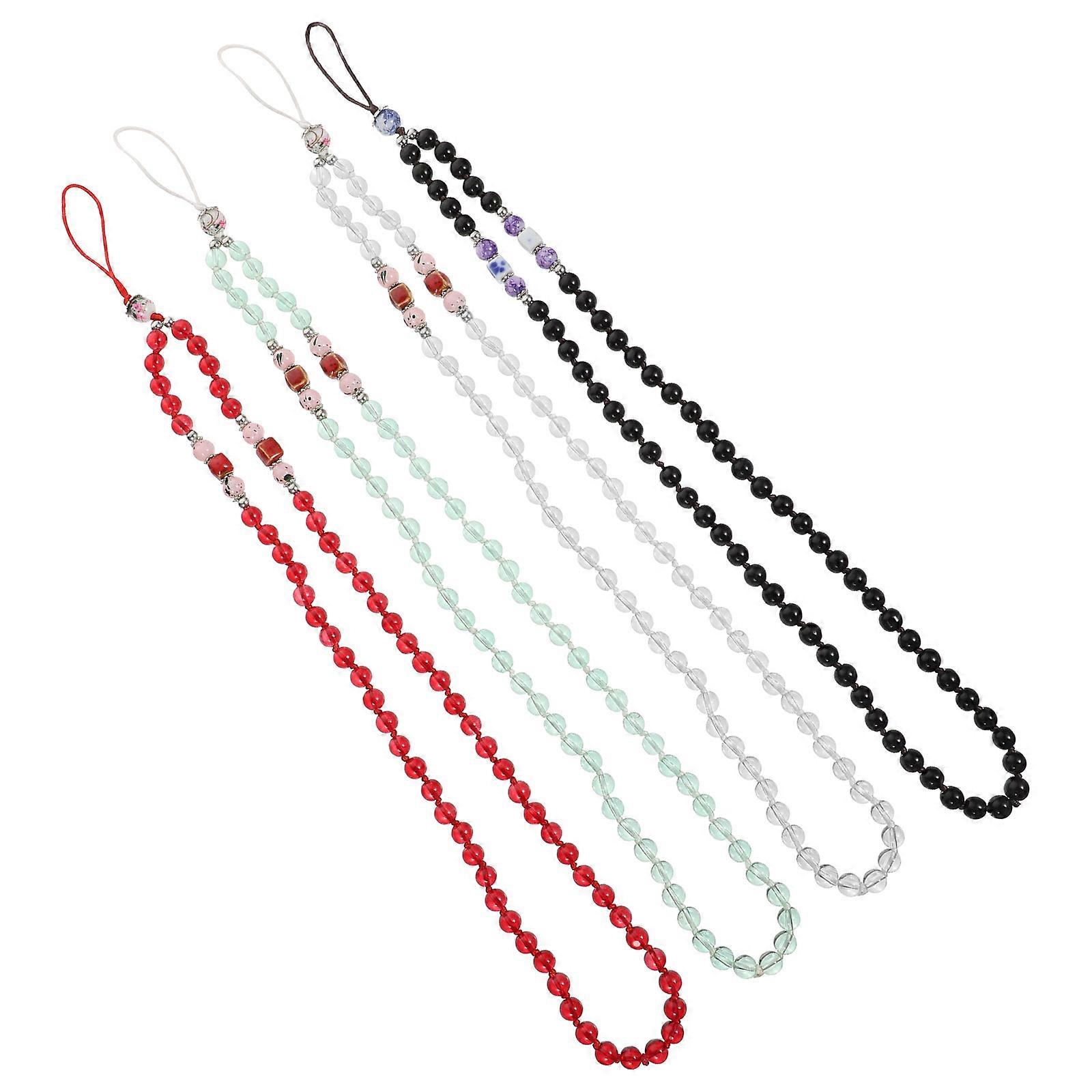 Phone Decor Beaded Plastic Hanging Lanyards for Cellphone 4Pcs Set