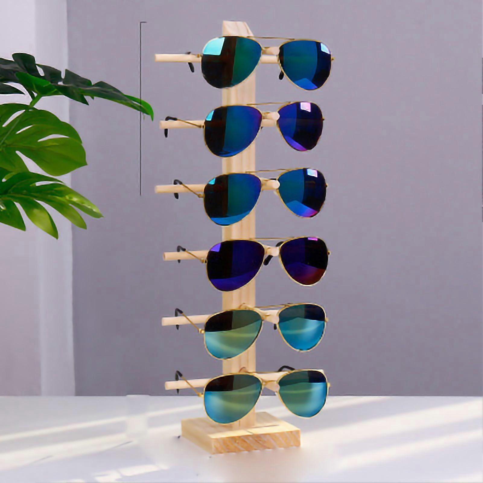 Wood Glasses Display Stand Exquisite Thick Prevent Slipping Easy to Install Sunglasses Rack for Home Optical Store 6 Pairs of Single Row
