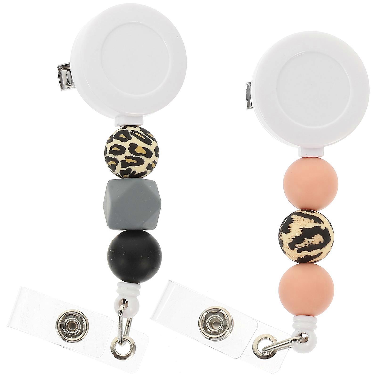 Decorative Badge Holders Silicone Beaded Clips Retractable Function 2Pcs