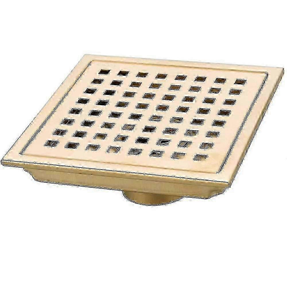 Grille de drainage carrée en acier inoxydable 304, finition or brossé, grand débit, pour salle de bain et cuisine.